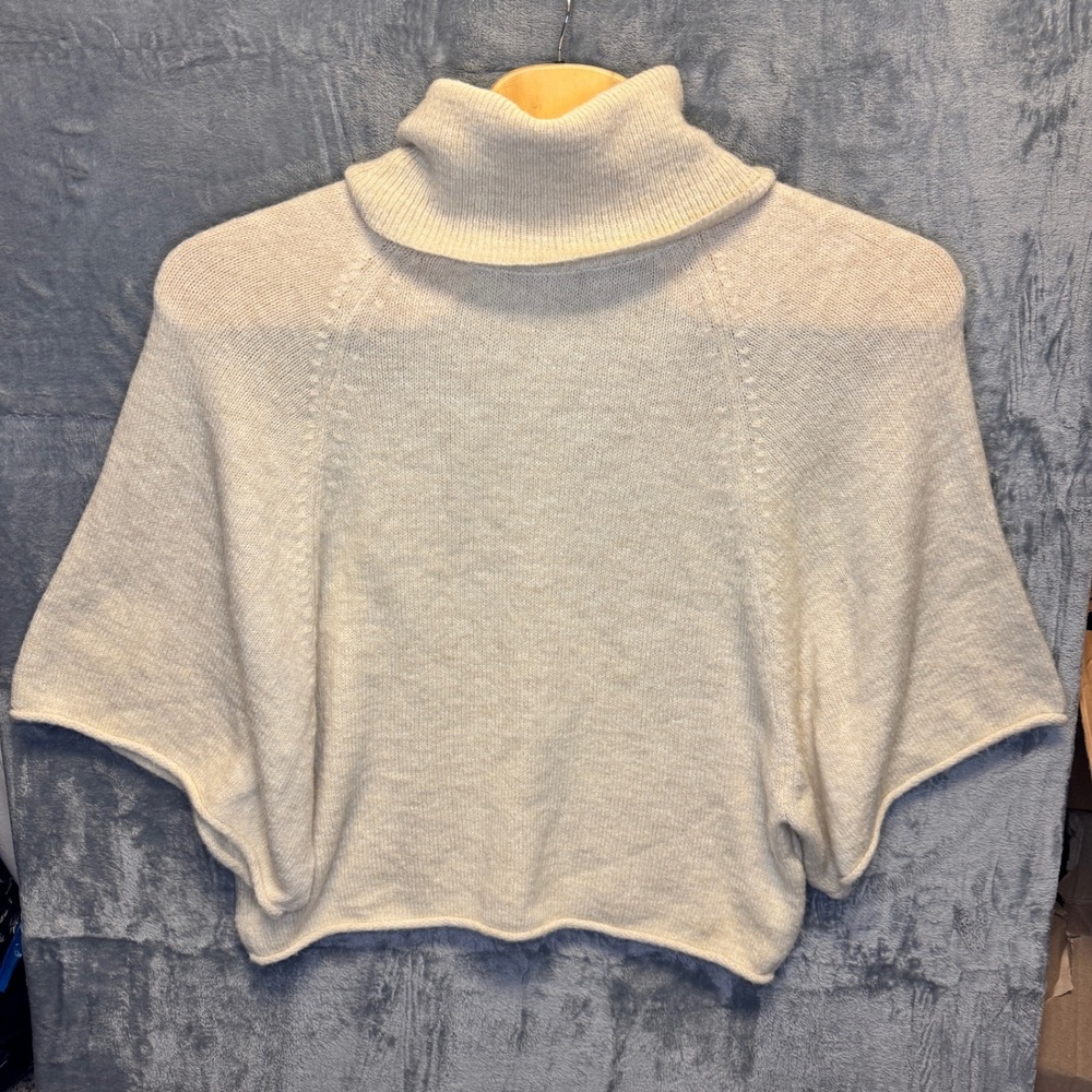 2058 | Zara Turtleneck Poncho Knit Batwing Cropped Cozy Sweater Cream Women S